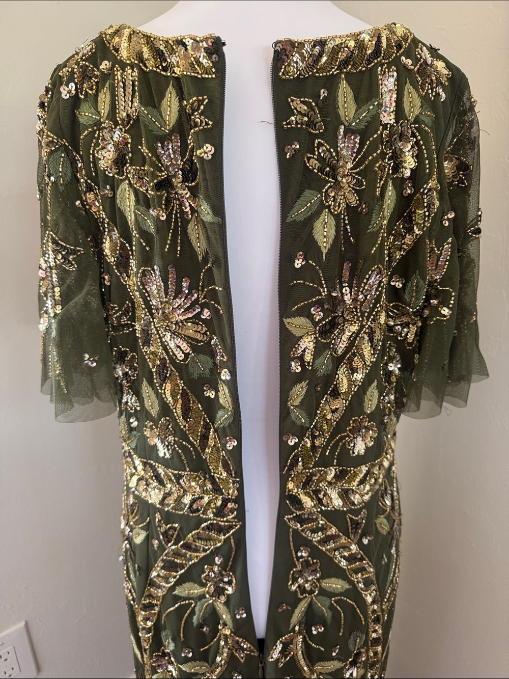 Adrianna Papell Olive Green Maxi Gown with Gold Beading - sold out - Picture 13 of 16